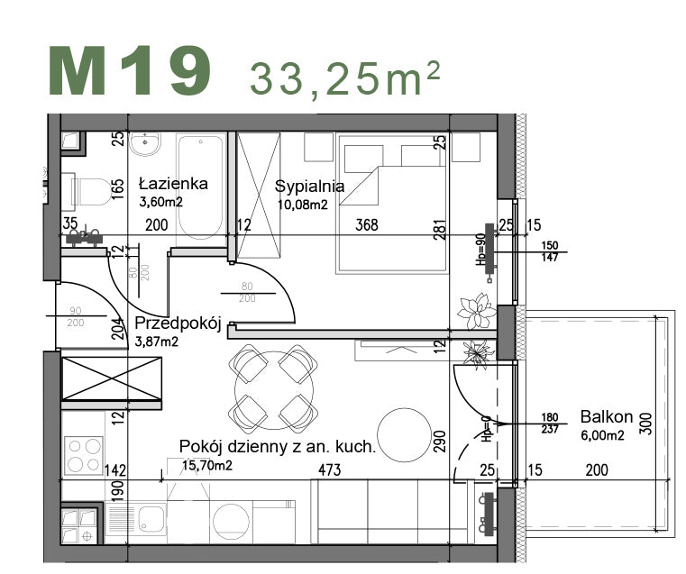 Mieszkanie - M19 - 33,25 m² - 2 pokoje