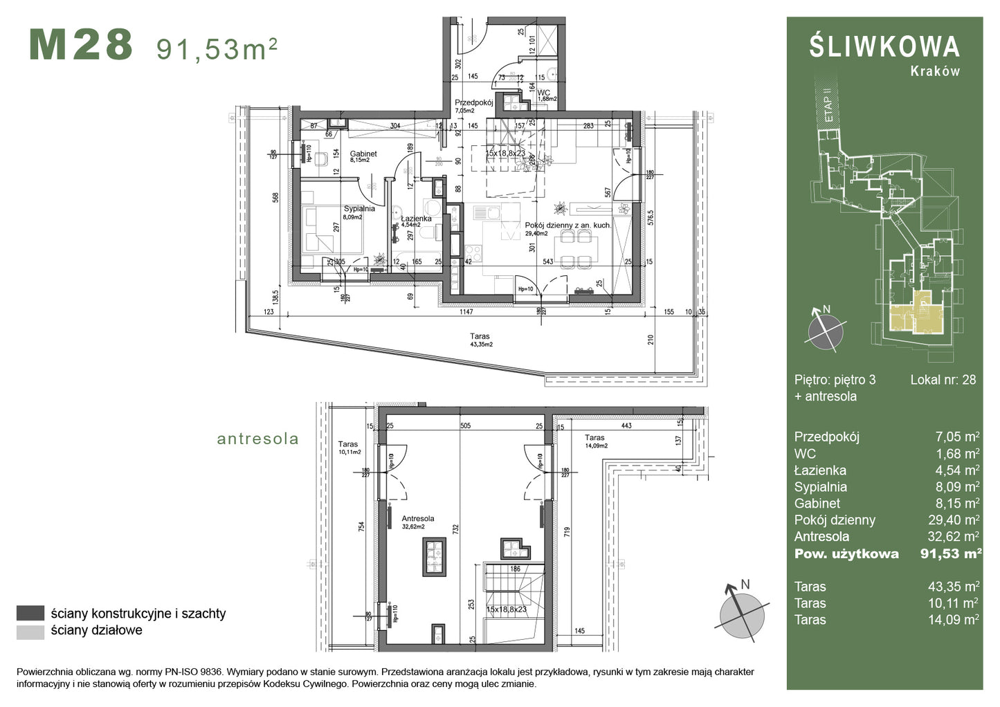 Mieszkanie - M28 - 91,53 m² - 4 pokoje - antresola