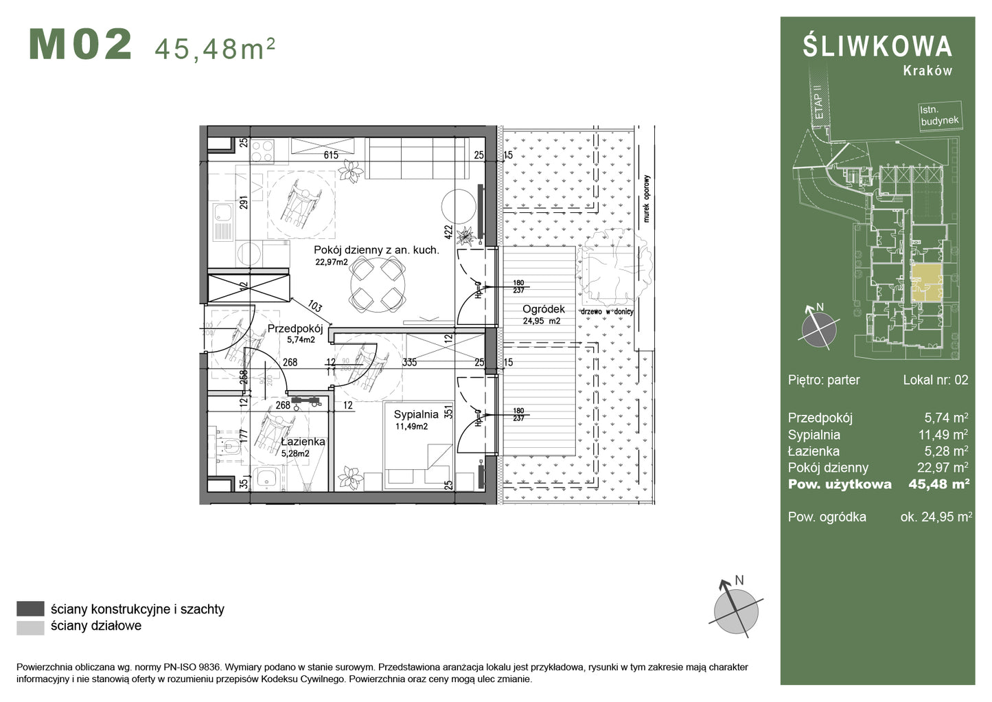 Mieszkanie - M02 - 45,48 m² - 2 pokoje - z ogródkiem