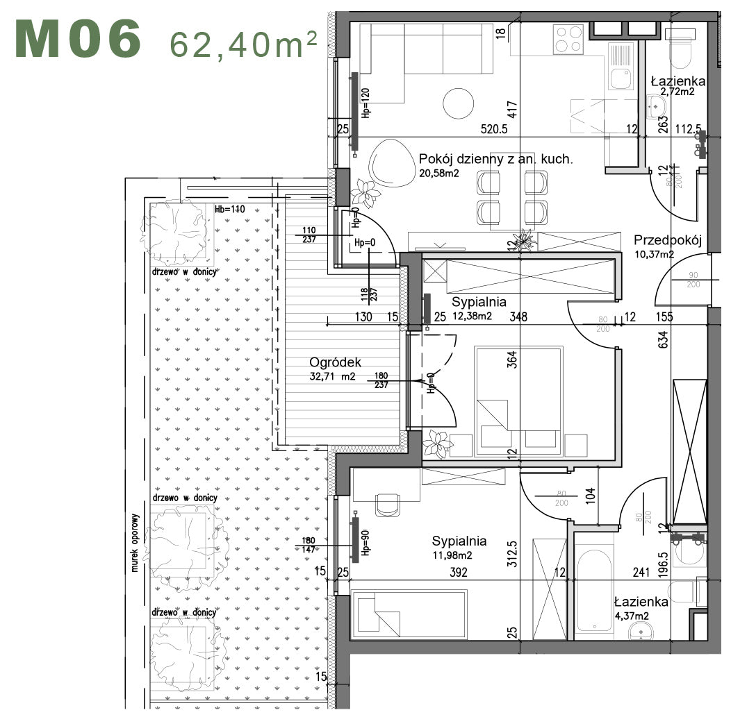 Mieszkanie - M06 - 62,40 m² - 4 pokoje - z ogródkiem