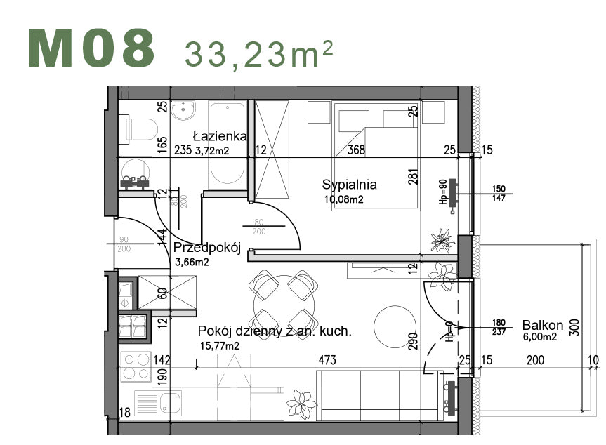 Mieszkanie - M08 - 33,23 m² - 2 pokoje