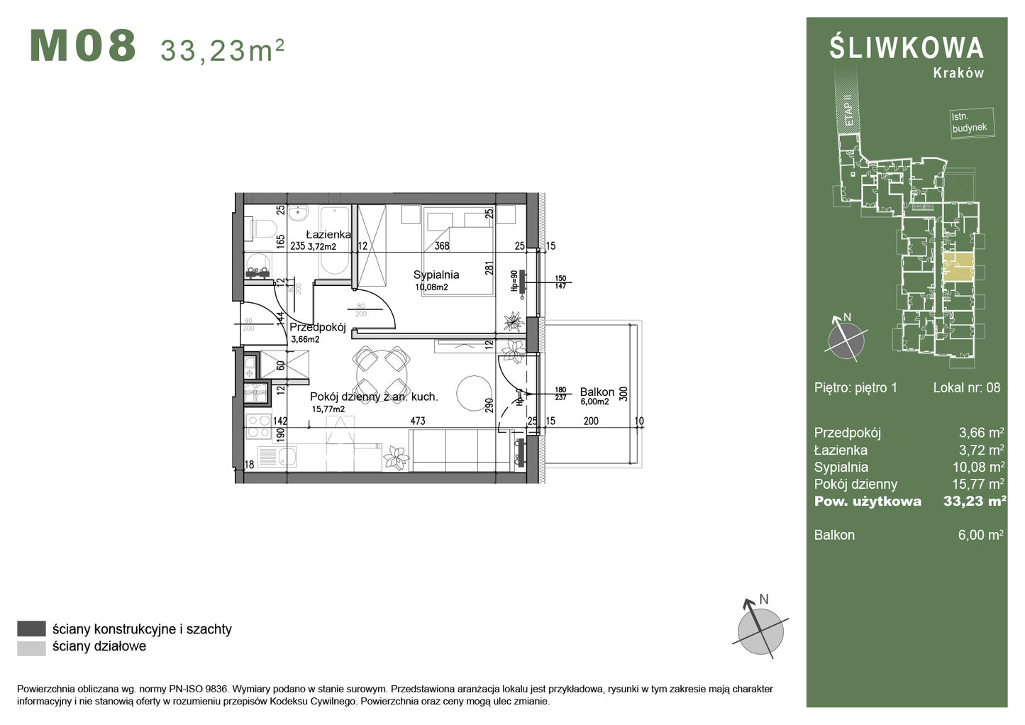 Mieszkanie - M08 - 33,23 m² - 2 pokoje