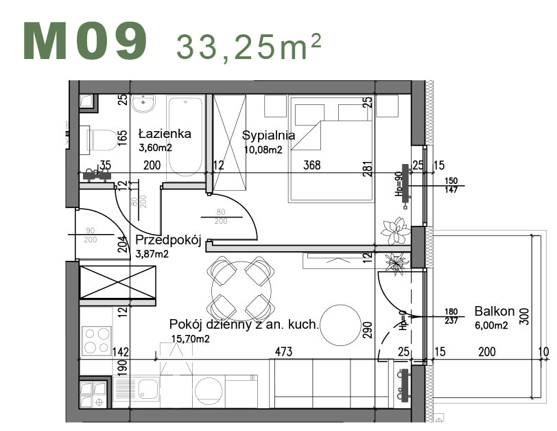 Mieszkanie - M09 - 33,23 m² - 2 pokoje