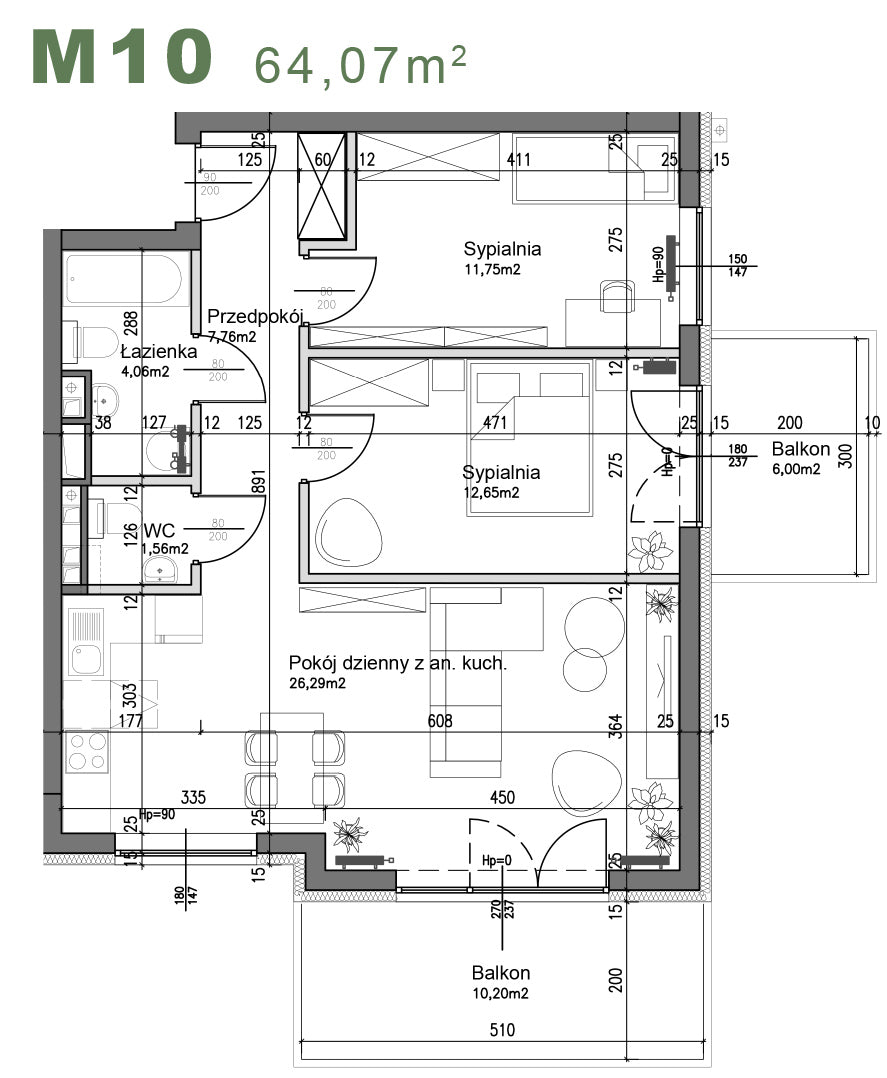 Mieszkanie - M10 - 64,07 m² - 3 pokoje