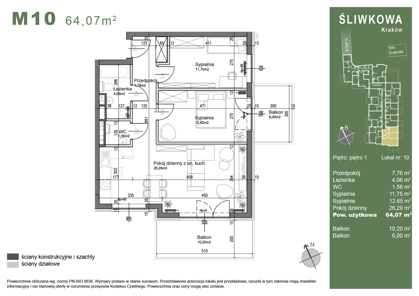 Mieszkanie - M10 - 64,07 m² - 3 pokoje
