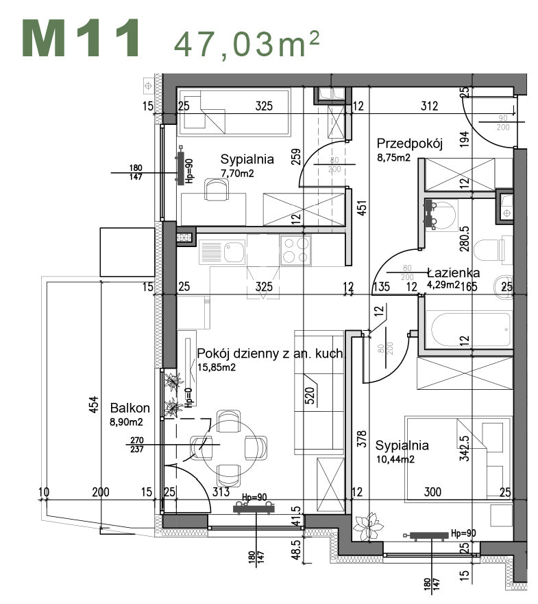 Mieszkanie - M11 - 47,03 m² - 3 pokoje