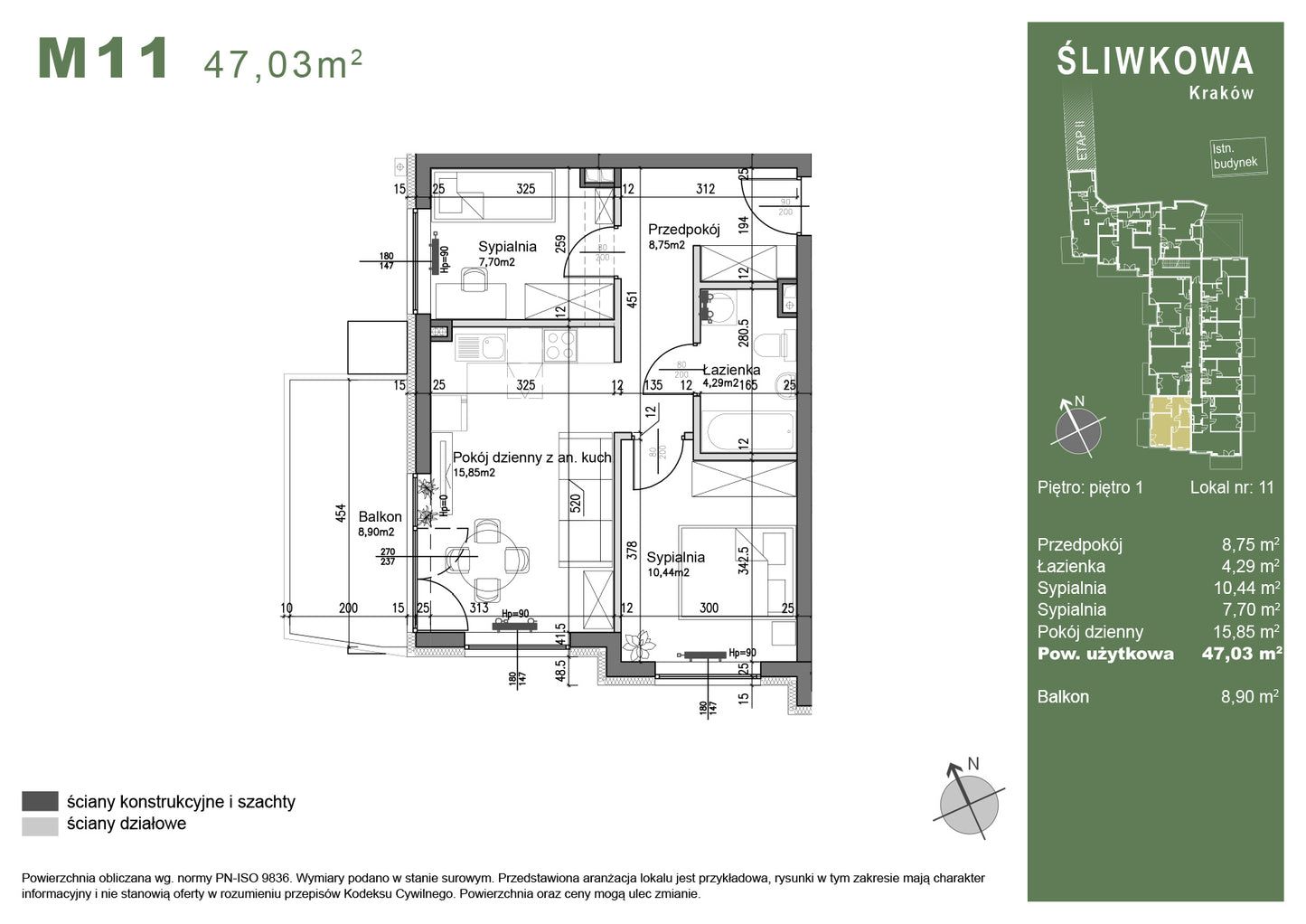 Mieszkanie - M11 - 47,03 m² - 3 pokoje