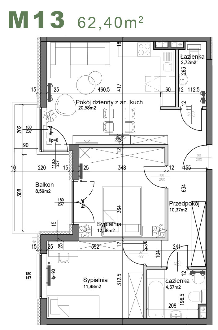 Mieszkanie - M13 -   62,40 m² - 4 pokoje