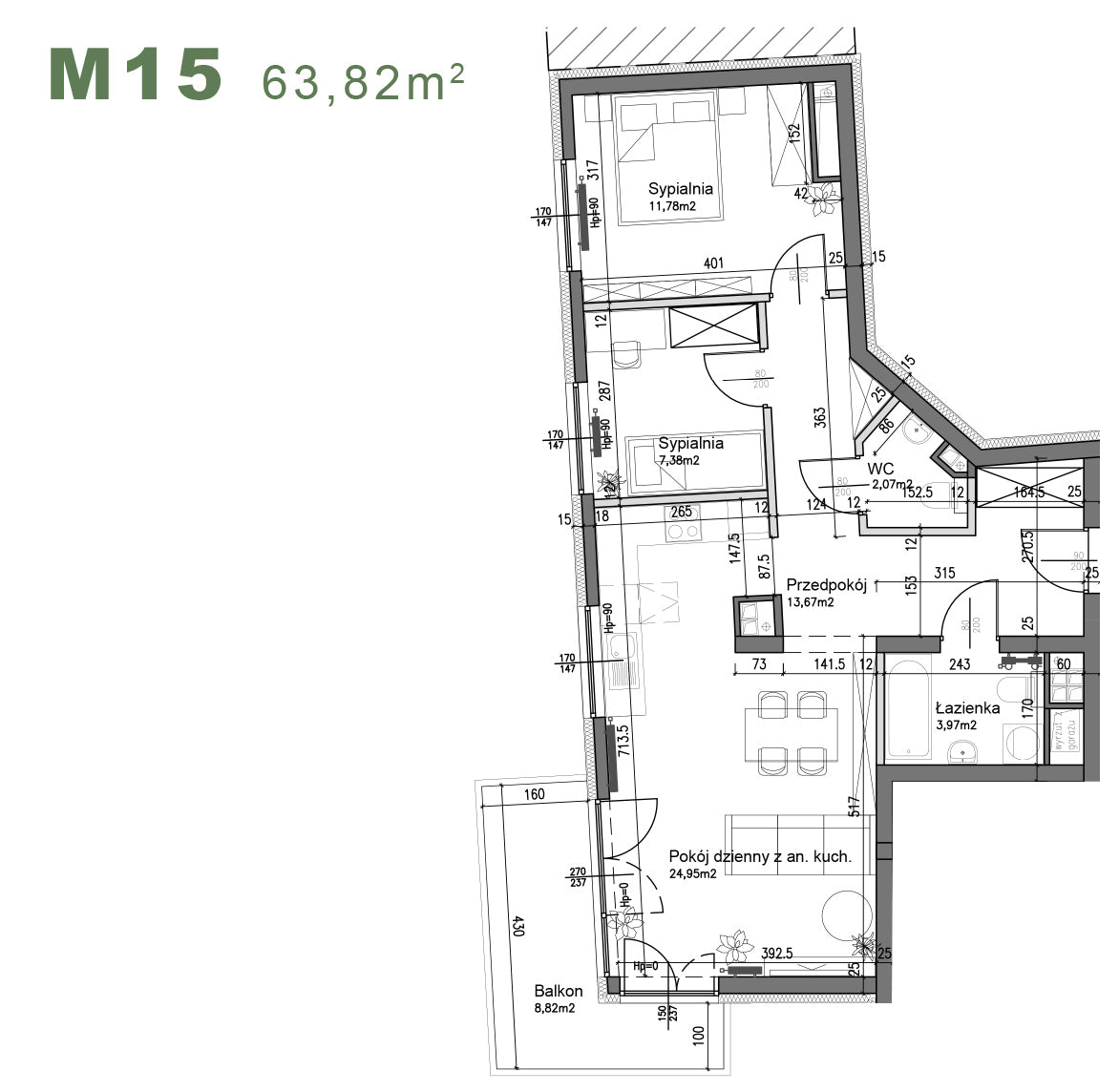 Mieszkanie - M15 -  63,82 m² - 3 pokoje