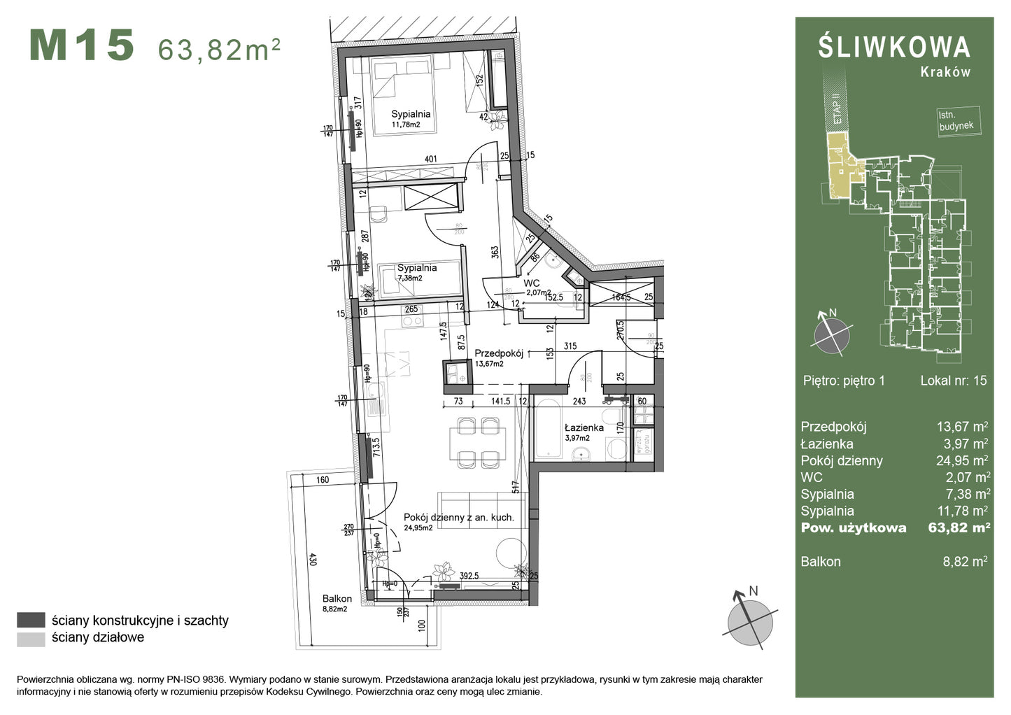 Mieszkanie - M15 -  63,82 m² - 3 pokoje