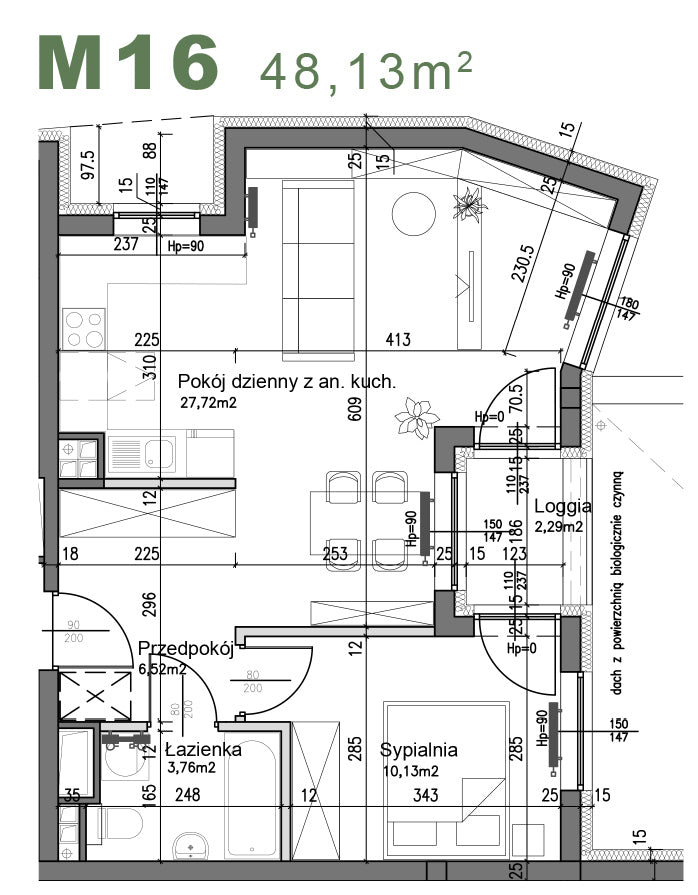 Mieszkanie - M16 - 48,13 m² - 2 pokoje