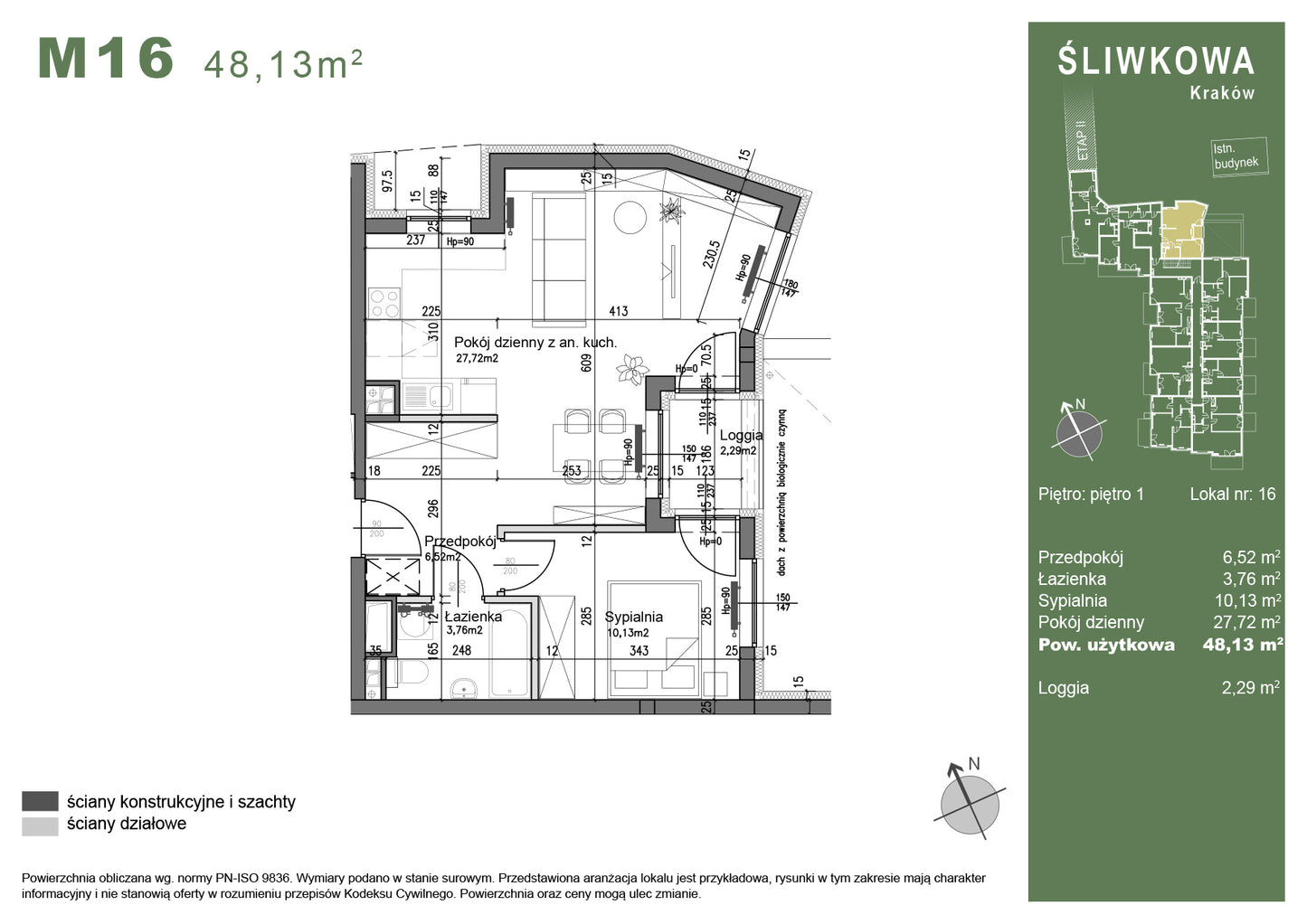 Mieszkanie - M16 - 48,13 m² - 2 pokoje