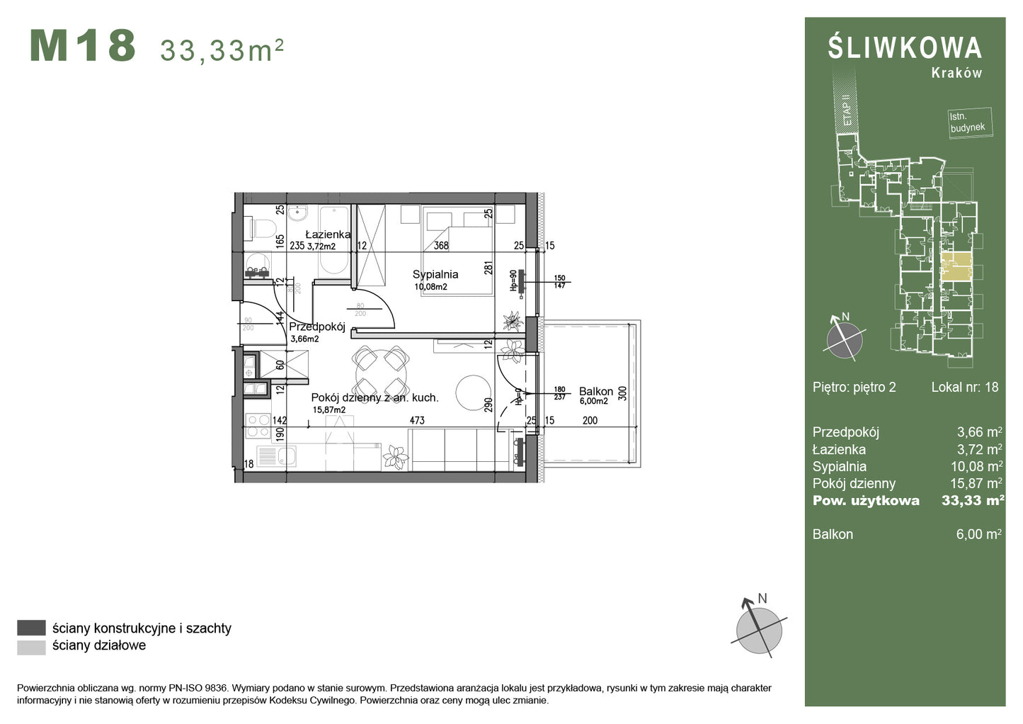 Mieszkanie - M18 -  33,33 m² - 2 pokoje
