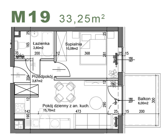 Mieszkanie - M19 -  33,25 m² - 2 pokoje