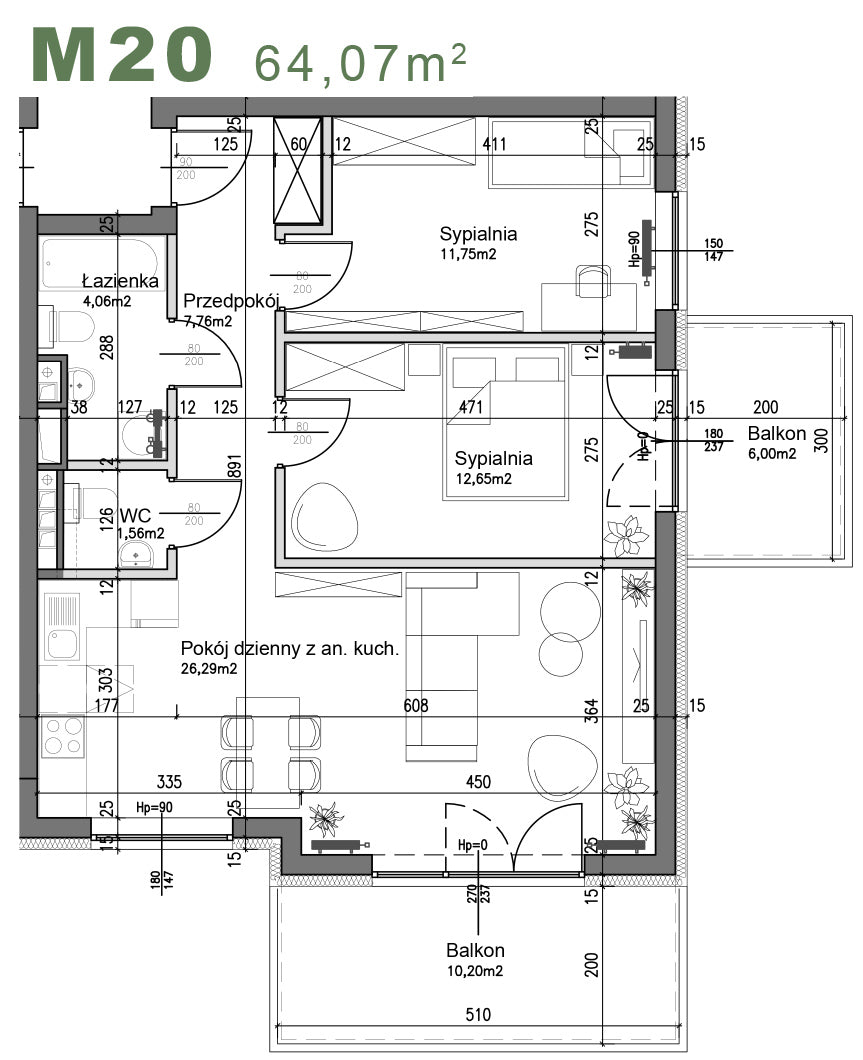 Mieszkanie - M20 - 64,07 m² - 3 pokoje