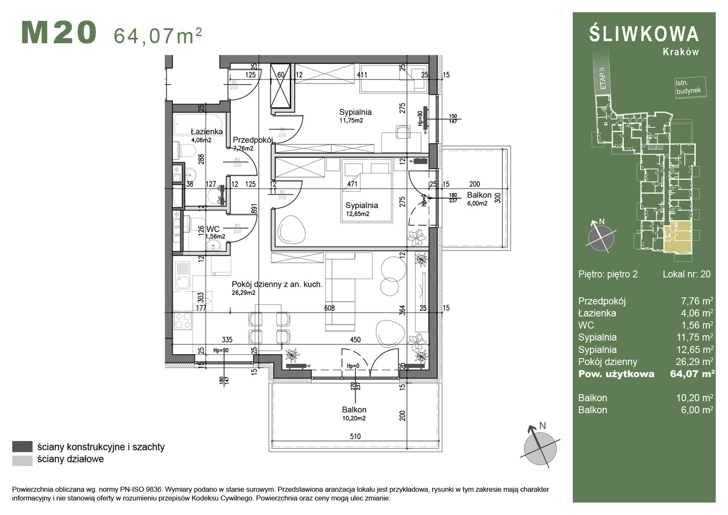 Mieszkanie - M20 - 64,07 m² - 3 pokoje