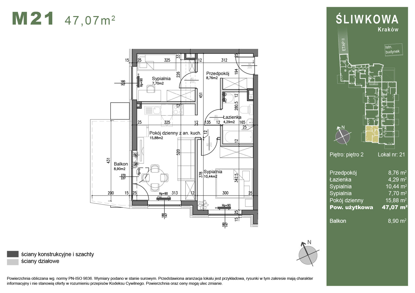 Mieszkanie - M21 -  47,07 m² - 3 pokoje