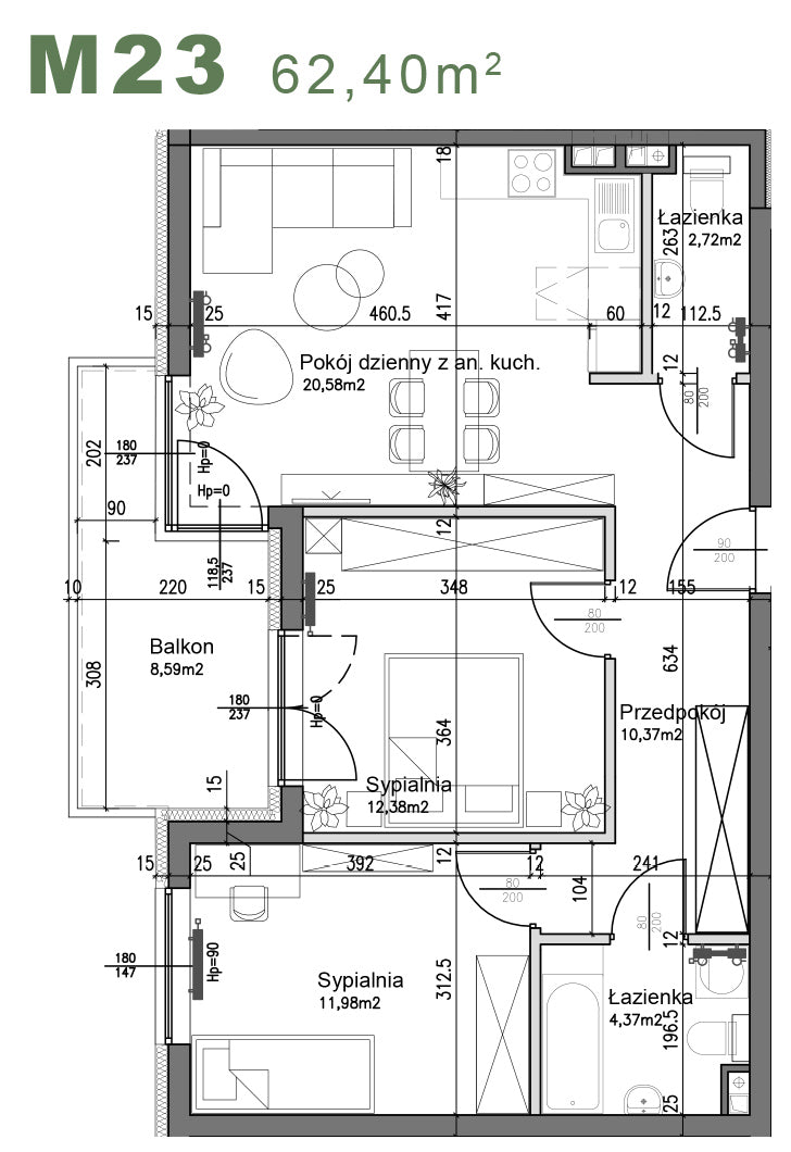 Mieszkanie - M23 - 62,40 m² - 3 pokoje