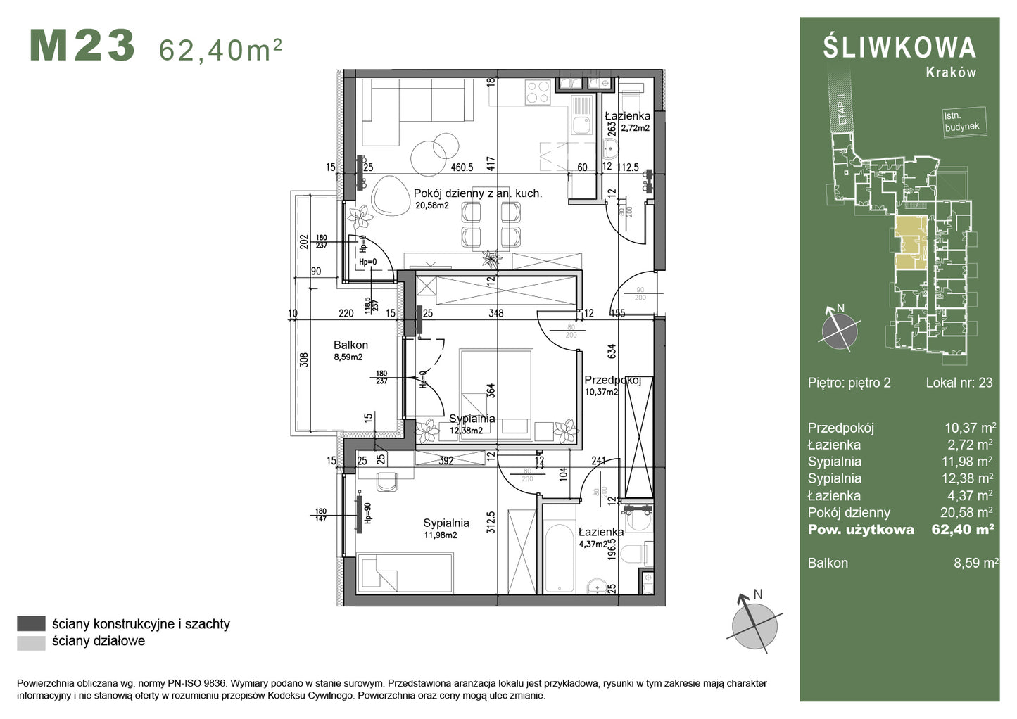 Mieszkanie - M23 - 62,40 m² - 3 pokoje