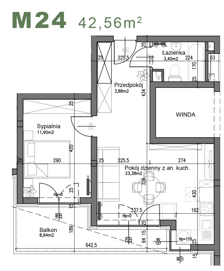 Mieszkanie - M24 - 42,56 m² - 2 pokoje