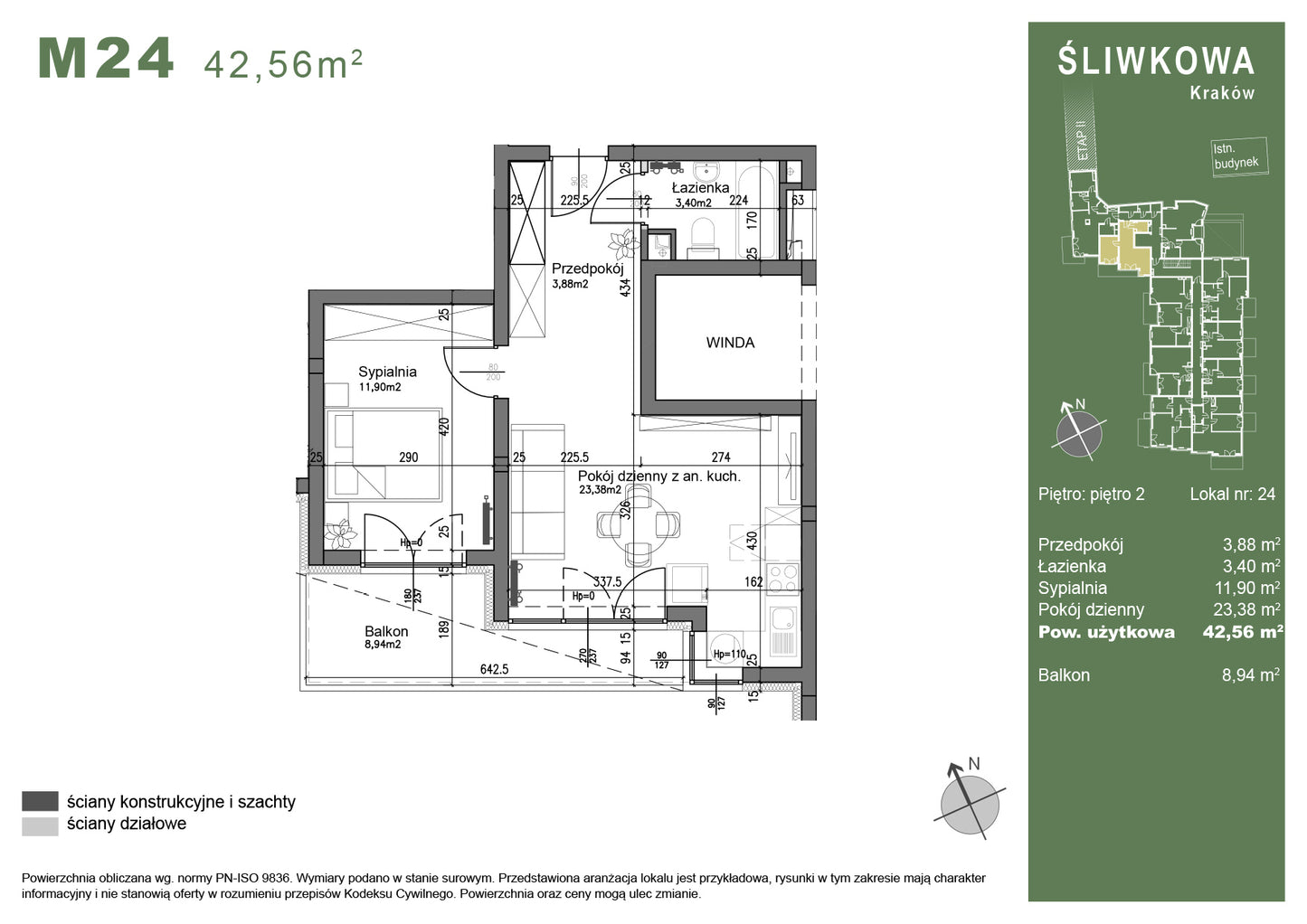 Mieszkanie - M24 - 42,56 m² - 2 pokoje