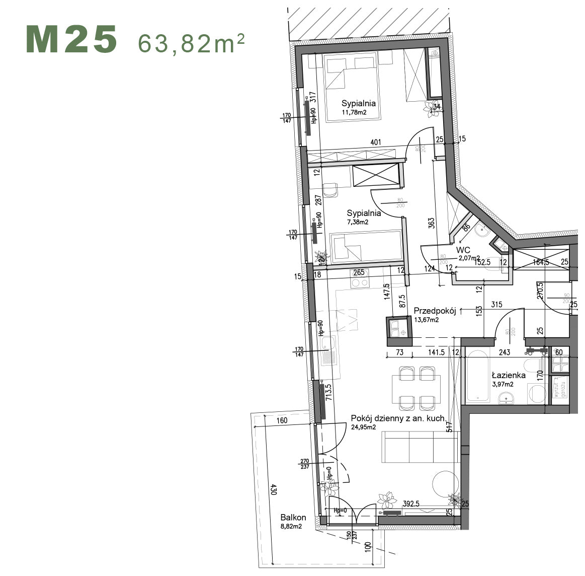 Mieszkanie - M25 - 63,82 m² - 3 pokoje