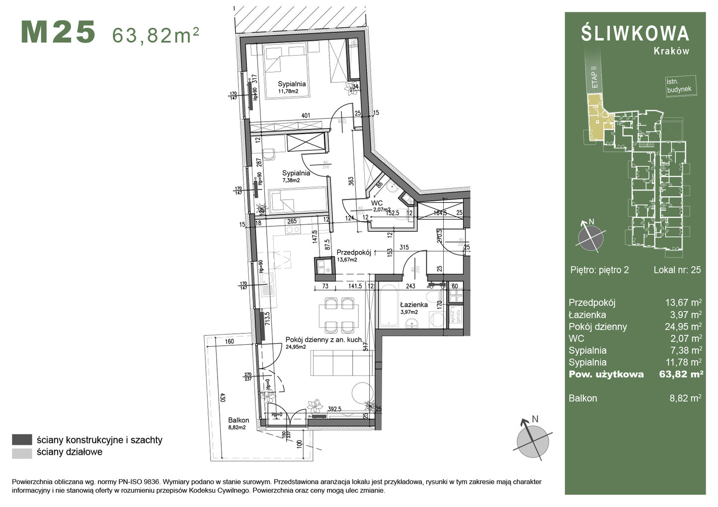 Mieszkanie - M25 - 63,82 m² - 3 pokoje