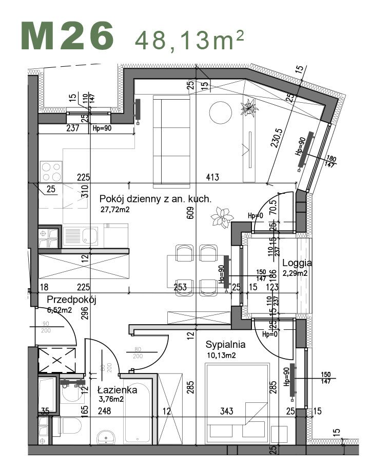 Mieszkanie - M26 - 63,82 m² - 2 pokoje