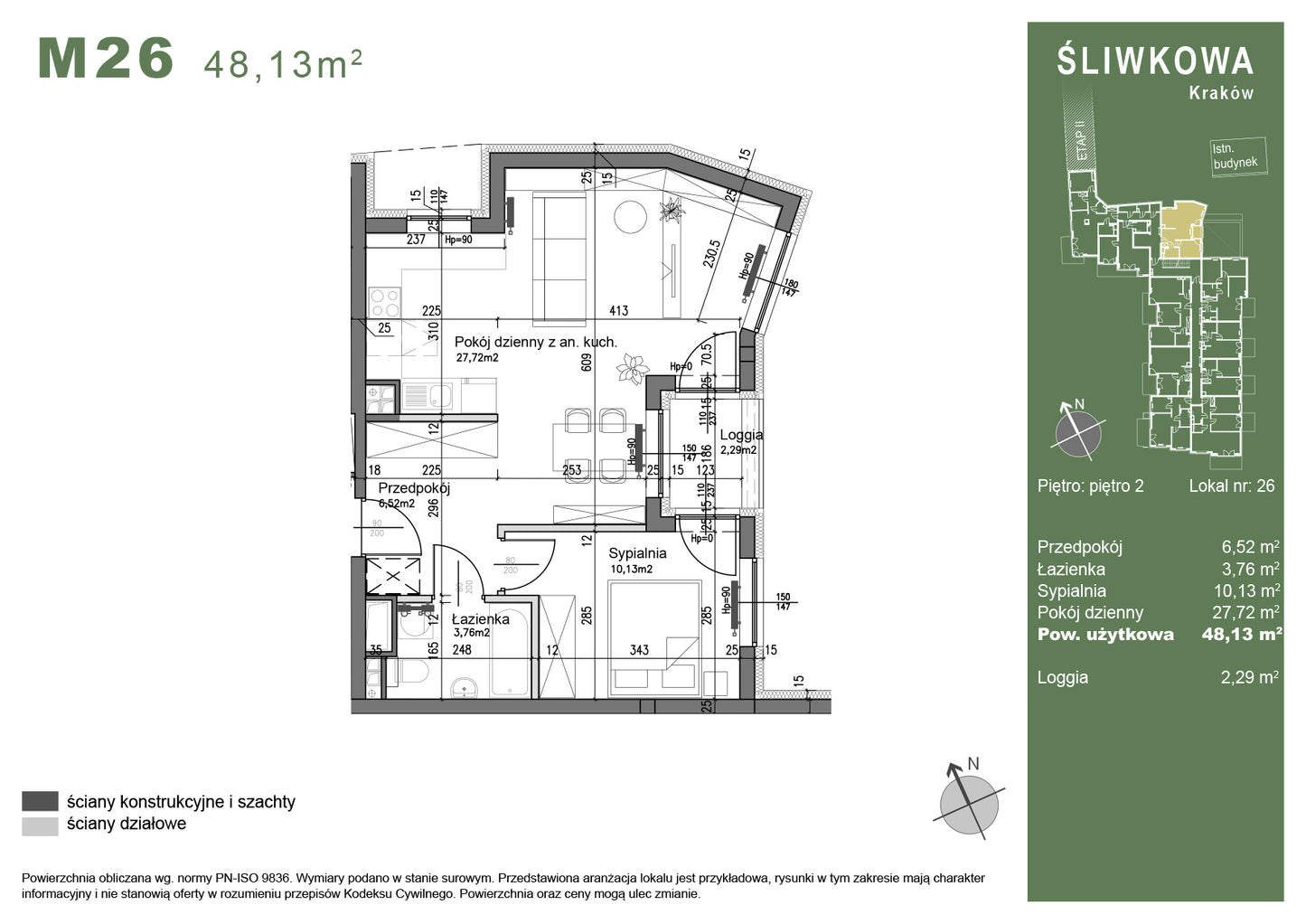 Mieszkanie - M26 - 63,82 m² - 2 pokoje