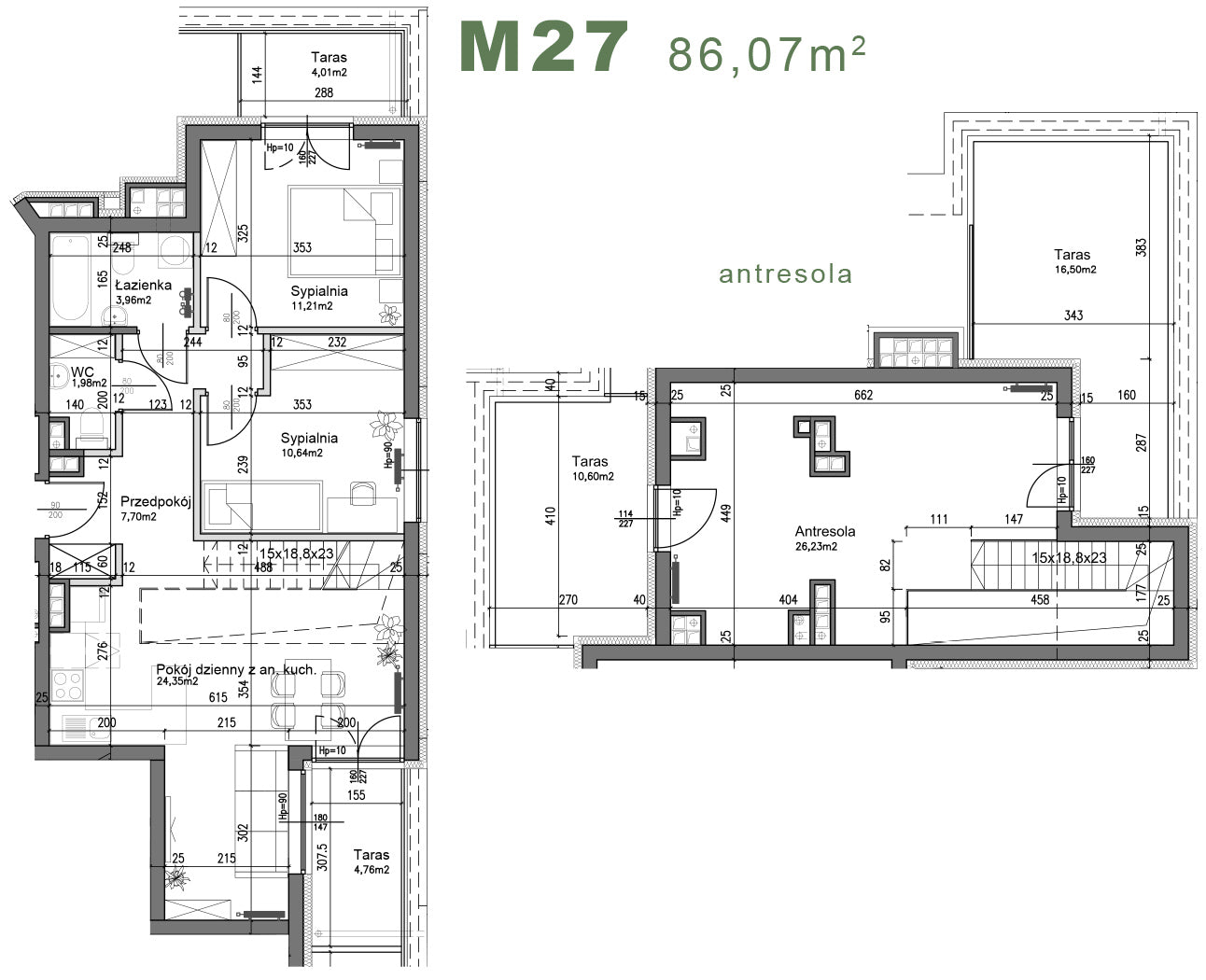 Mieszkanie - M27 - 86,07 m² - 4 pokoje - antresola