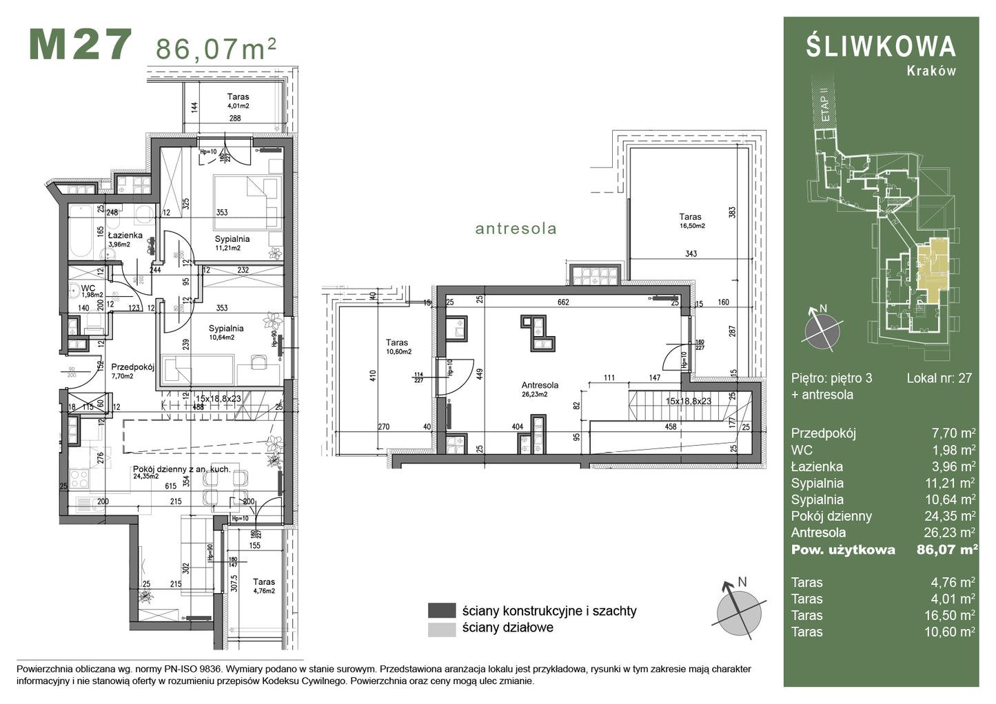 Mieszkanie - M27 - 86,07 m² - 4 pokoje - antresola