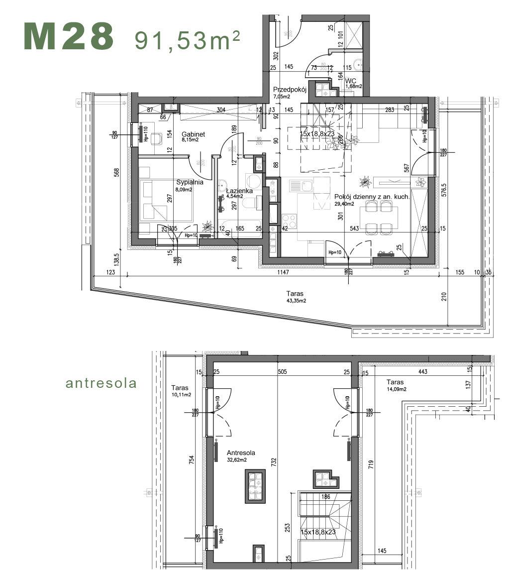 Mieszkanie - M28 - 91,53 m² - 4 pokoje - antresola