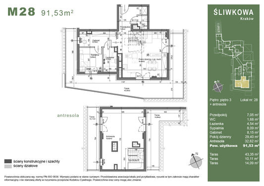 Mieszkanie - M28 - 91,53 m² - 4 pokoje - antresola
