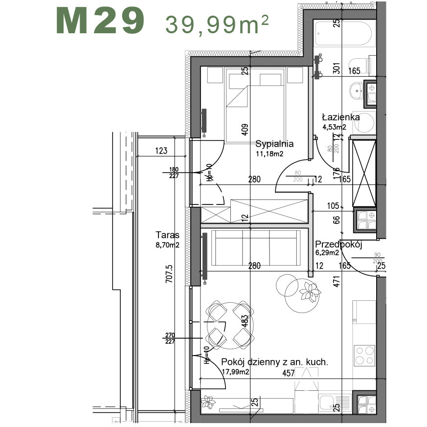 Mieszkanie - M29 - 39,99 m² - 2 pokoje
