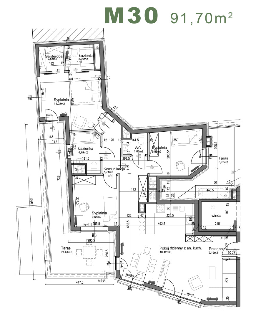 Mieszkanie - M30 - 91,70 m² - 4 pokoje