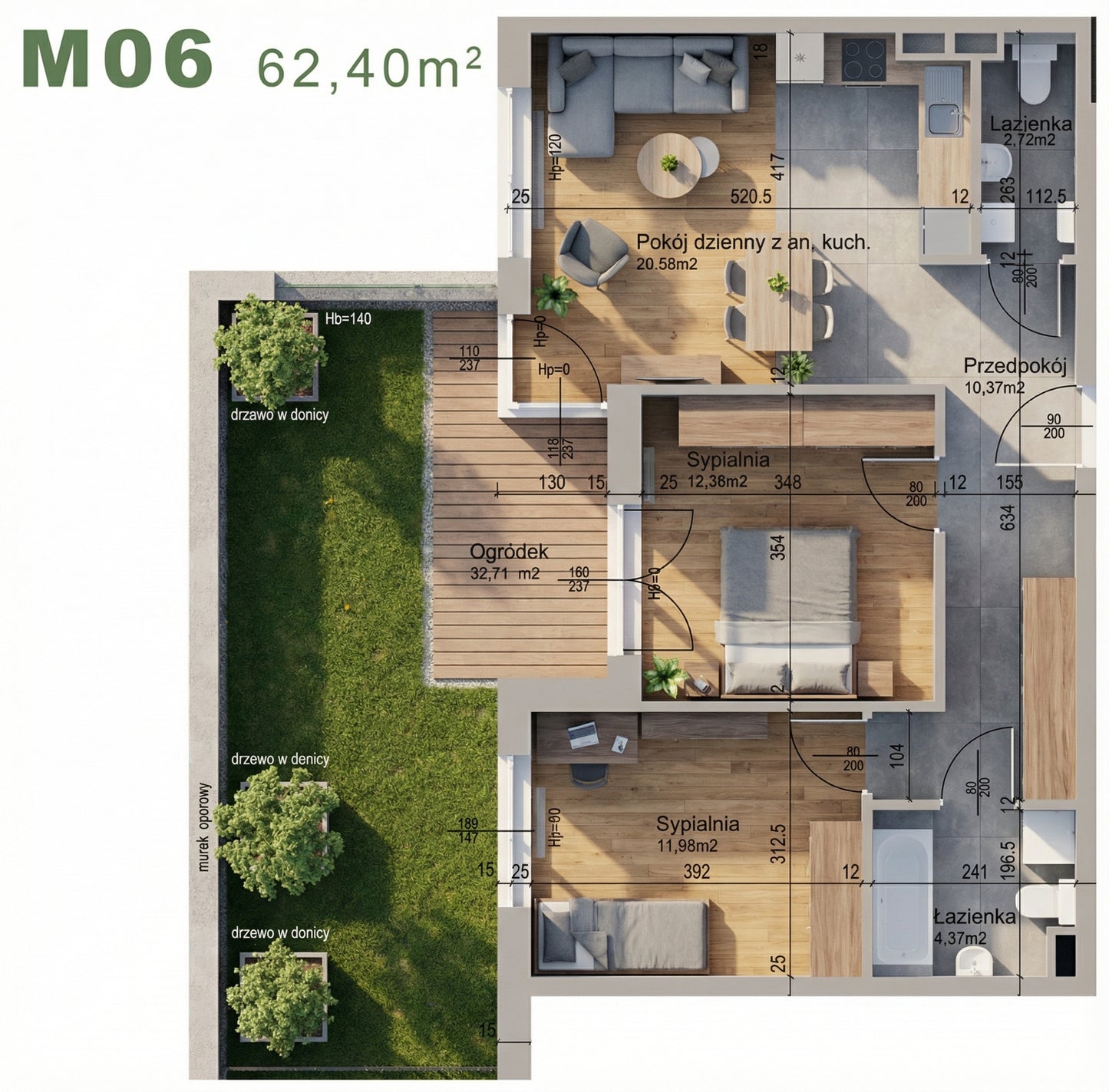 Mieszkanie - M06 - 62,40 m² - 3 pokoje - z ogródkiem