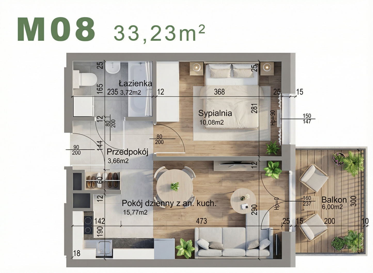 Mieszkanie - M08 - 33,23 m² - 2 pokoje