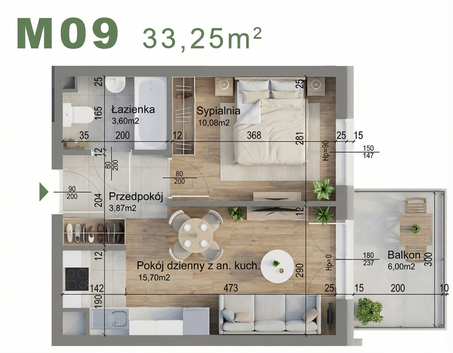 Mieszkanie - M09 - 33,23 m² - 2 pokoje