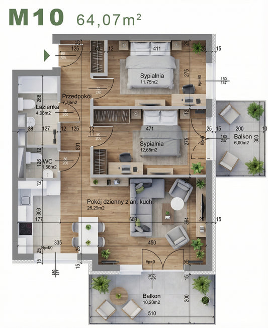 Mieszkanie - M10 - 64,07 m² - 3 pokoje