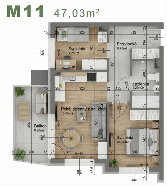Mieszkanie - M11 - 47,03 m² - 3 pokoje