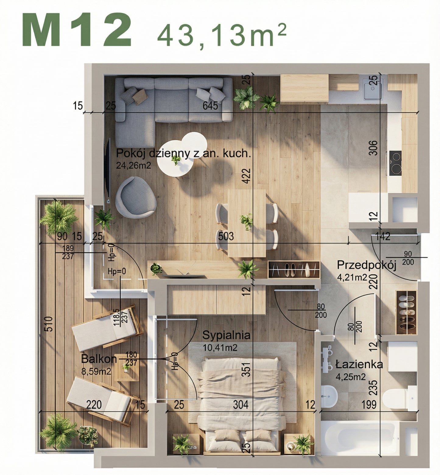Mieszkanie - M12 - 43,13 m² - 2 pokoje