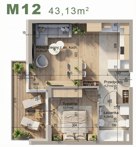 Mieszkanie - M12 - 43,13 m² - 2 pokoje