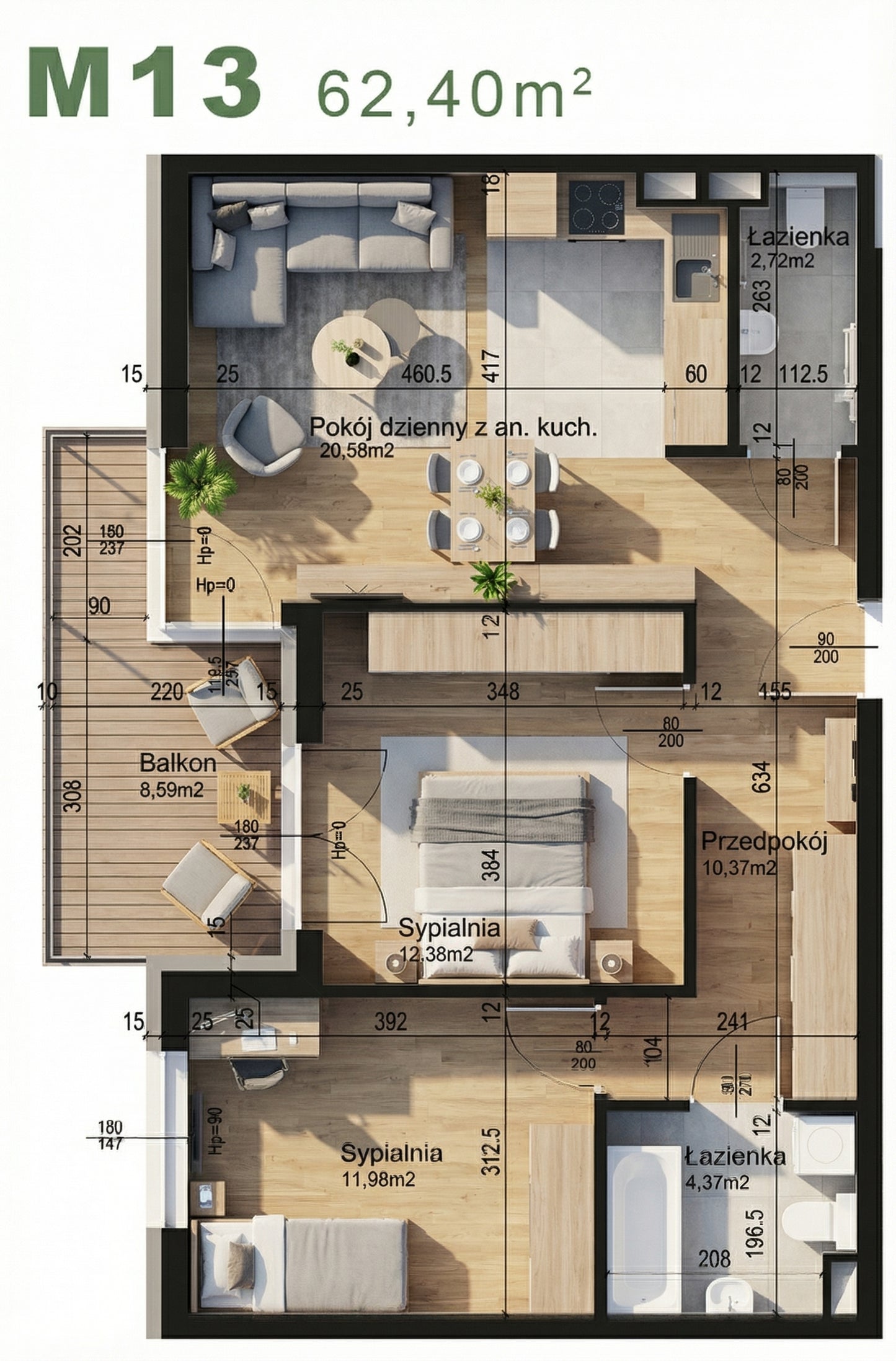 Mieszkanie - M13 -   62,40 m² - 3 pokoje