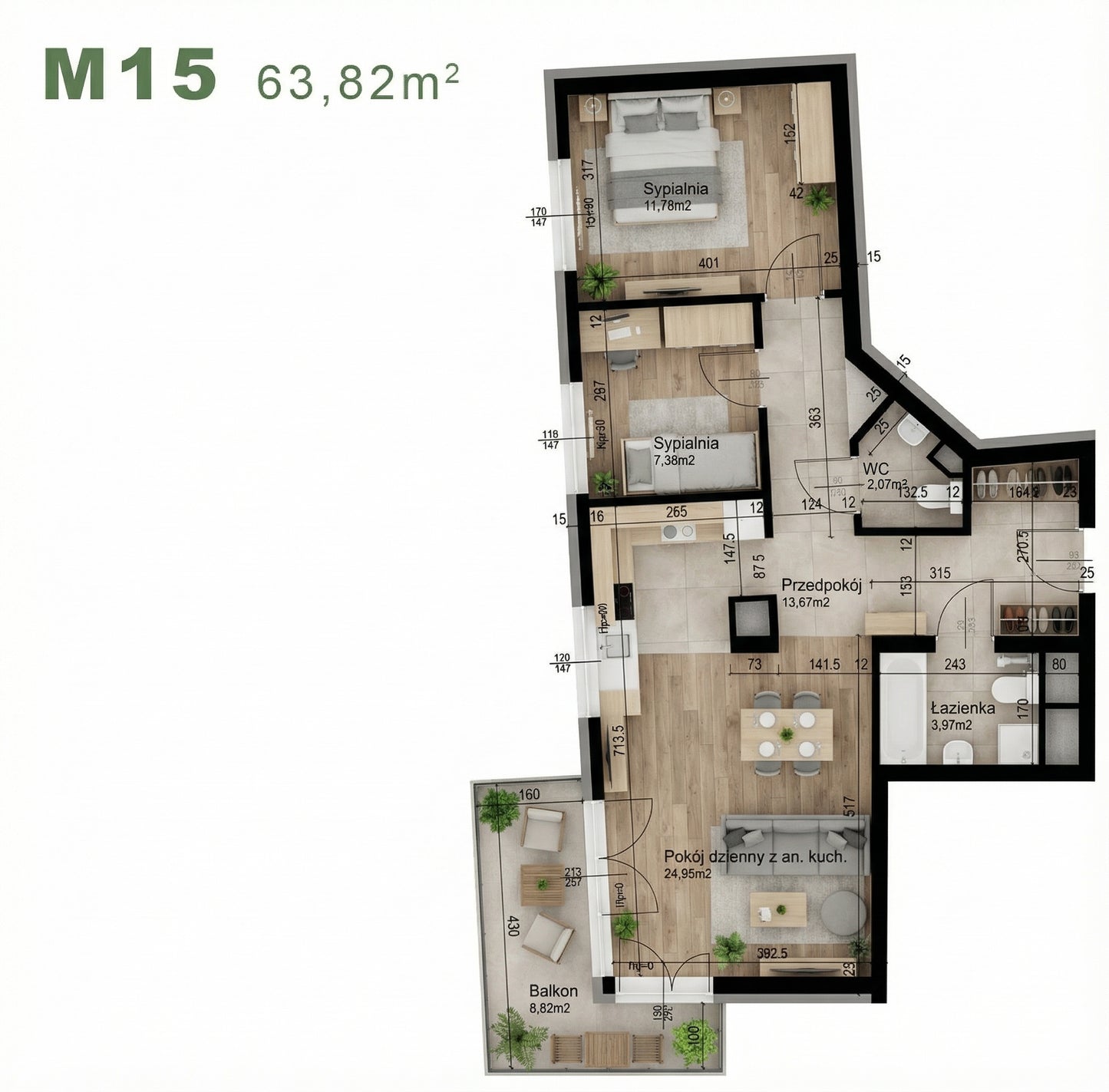 Mieszkanie - M15 -  63,82 m² - 3 pokoje