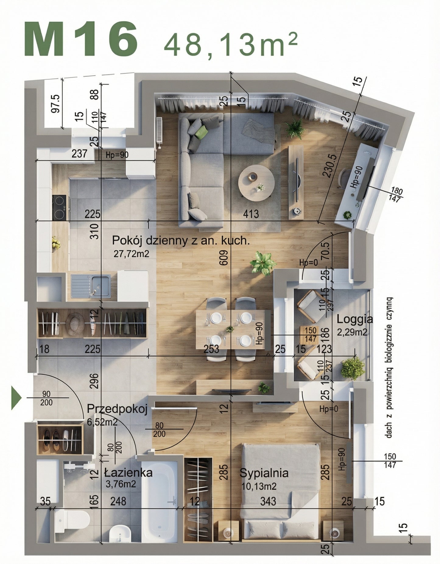 Mieszkanie - M16 - 48,13 m² - 2 pokoje