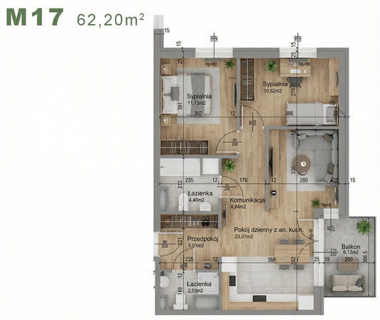 Mieszkanie - M17 - 62,20 m² - 3 pokoje
