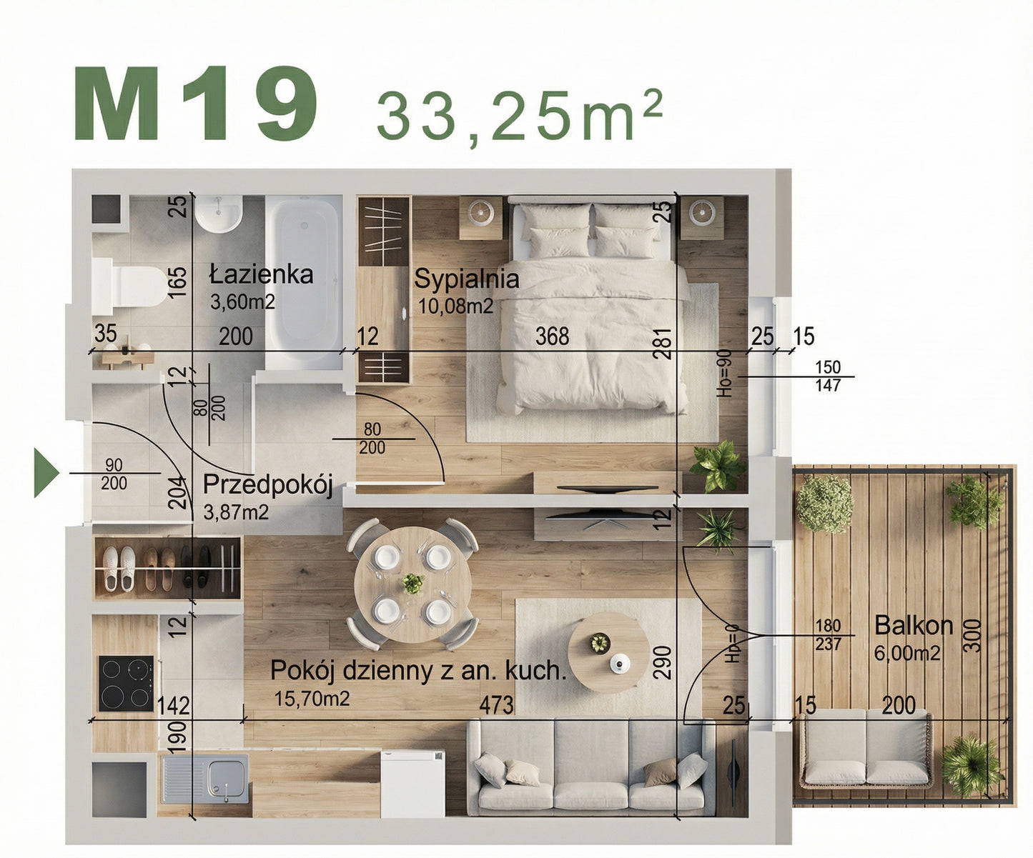 Mieszkanie - M19 -  33,25 m² - 2 pokoje