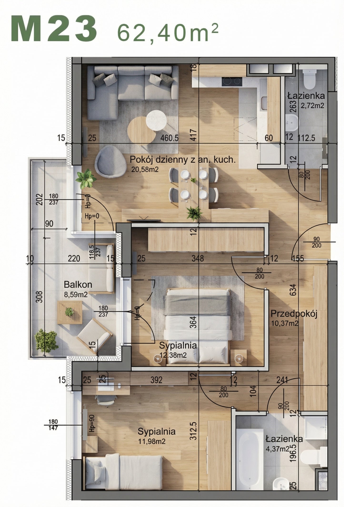 Mieszkanie - M23 - 62,40 m² - 3 pokoje