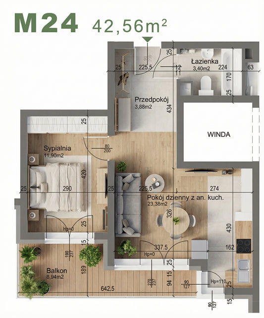 Mieszkanie - M24 - 42,56 m² - 2 pokoje