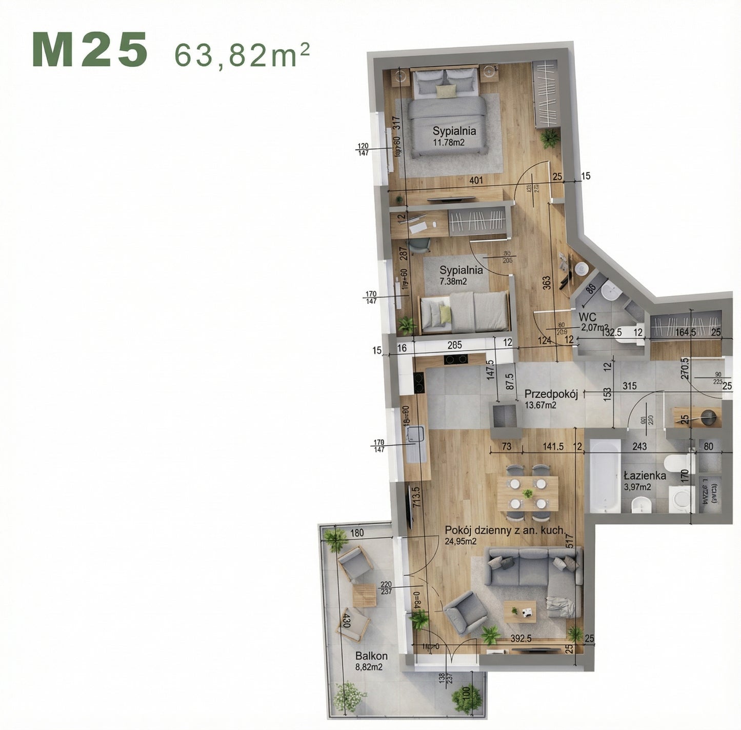 Mieszkanie - M25 - 63,82 m² - 3 pokoje